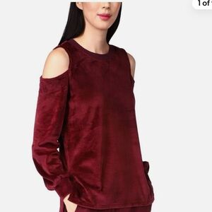 Michael Kors Dark Ruby Cold Shoulder Velour Long Sleeve Blouse /Top, Size Medium